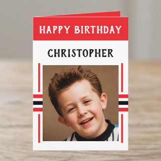 Carte 1 photo nom personnalisé anniversaire rouge