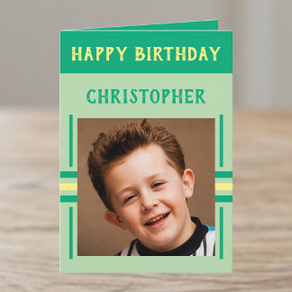 Carte 1 photo nom personnalisé anniversaire vert