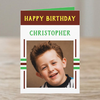 Carte 1 photo nom personnalisé marron anniversaire