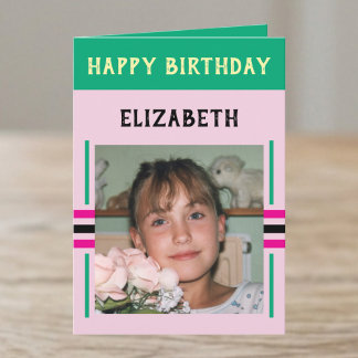 Carte 1 photo nom personnalisé vert anniversaire