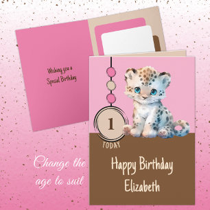 Carte 1er anniversaire 1 aujourd'hui nom mignon léopard 