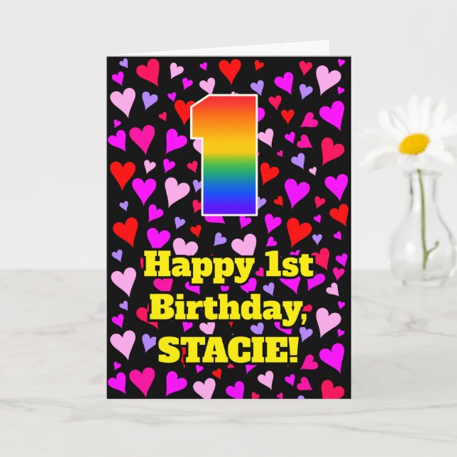 Carte 1er anniversaire : Amour Coeurs Motif, Arc-en-ciel (Petite plante)