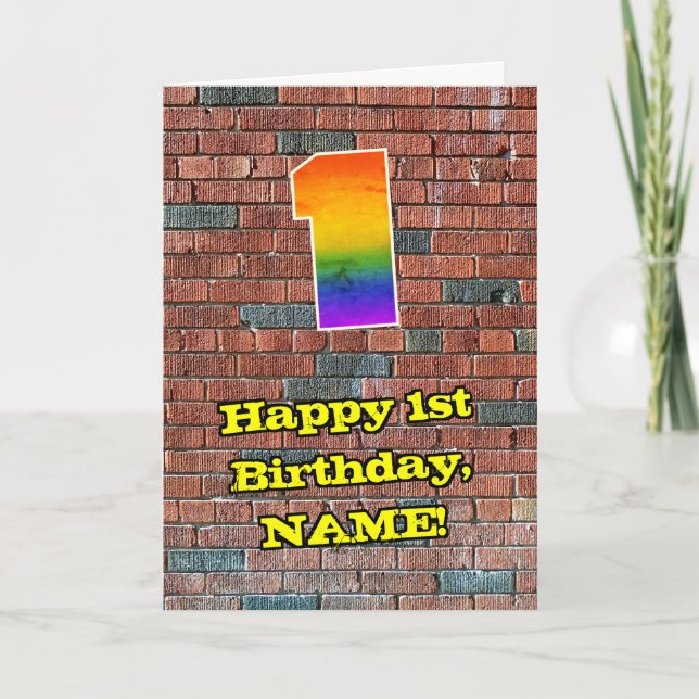 Carte 1er anniversaire : Arc-en-ciel amusant inspiré par (Devant)