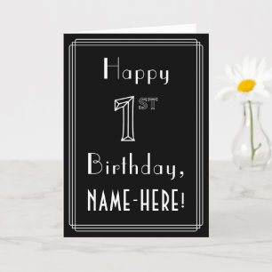 Carte 1er anniversaire : Art Déco Style # 1 & Nom person