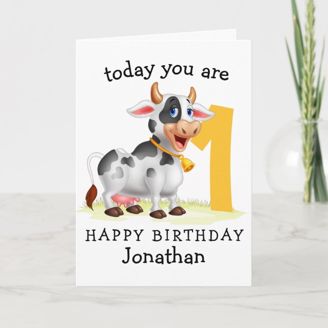 Carte 1er anniversaire avec notre adorable vache (Devant)
