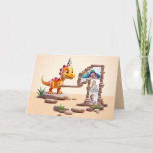 Carte 1er anniversaire Big Number Photo   Dino Little Dr