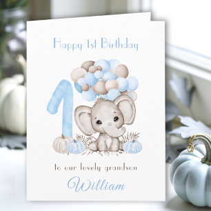 Carte 1er anniversaire Boy Fall Citrouille Elephant Ball