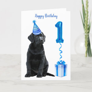Carte 1er Anniversaire Chiot Thème - Chien bleu mignon G