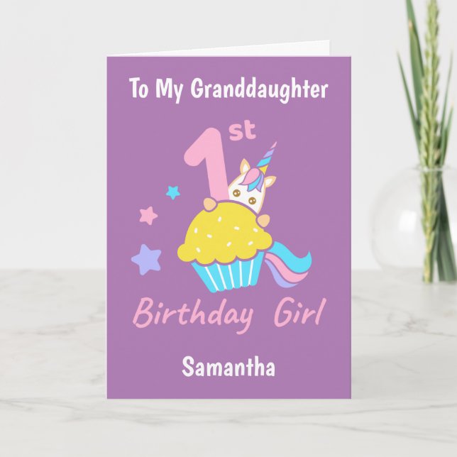 Carte 1er anniversaire Cupcake Unicorn Grandgirl (Devant)