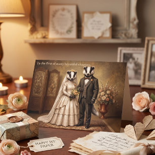 Carte 1er Anniversaire de Mariage en Papier Vintage Badg