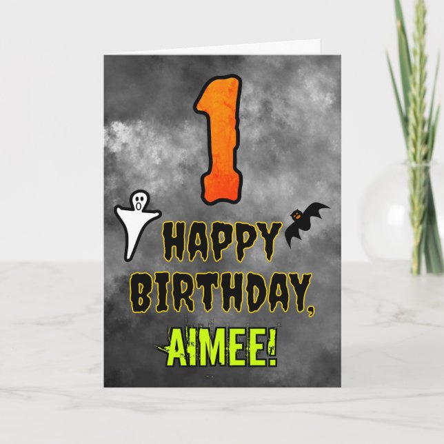 Carte 1er anniversaire : Eerie Halloween Thème + Nom per (Devant)