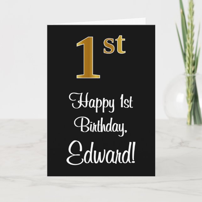 Carte 1er Anniversaire ~ Elégant Luxueux Faux Gold Look  (Devant)