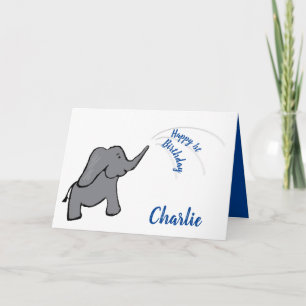 Carte 1er anniversaire éléphant bleu garçon