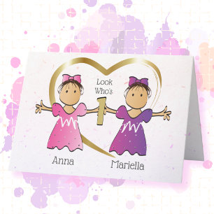 Carte 1er Anniversaire Ethnique Filles Jumelles Douce Pe