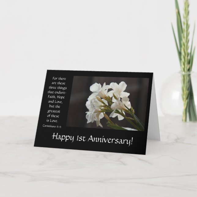 Carte 1er Anniversaire, floral, verset biblique sur l'am (Devant)
