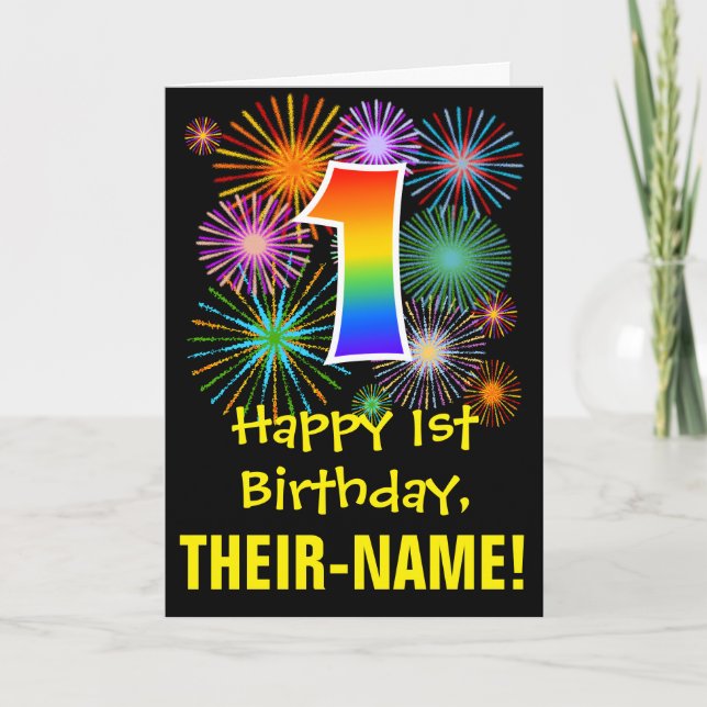 Carte 1er anniversaire : Fun Motif Fireworks + Rainbow 1 (Devant)