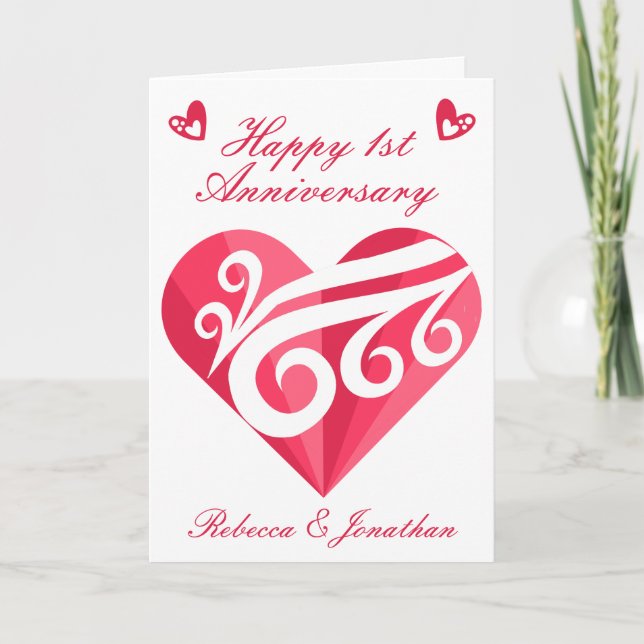 Carte 1er anniversaire Mariage Coeur rose Personnalisé (Devant)