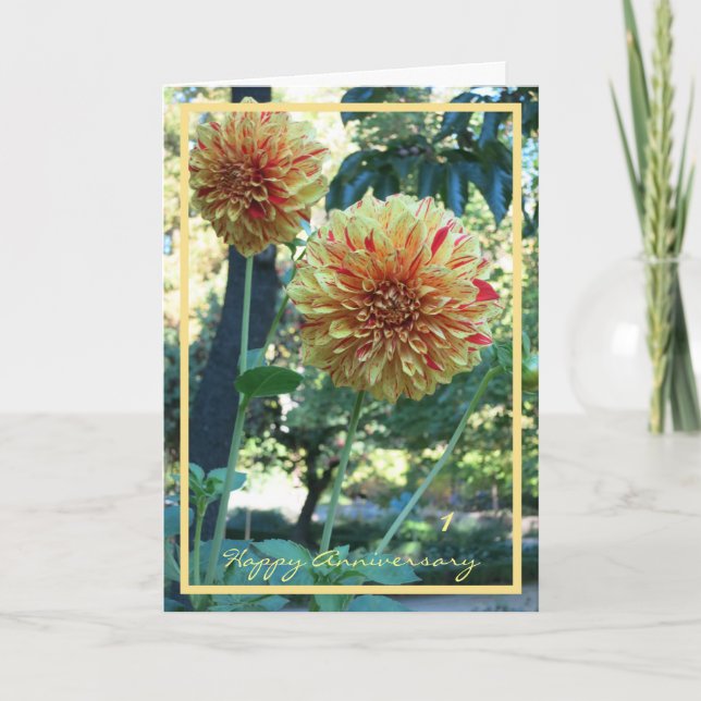Carte 1er Anniversaire Mariage Souhaite Chrysanthèmes (Devant)