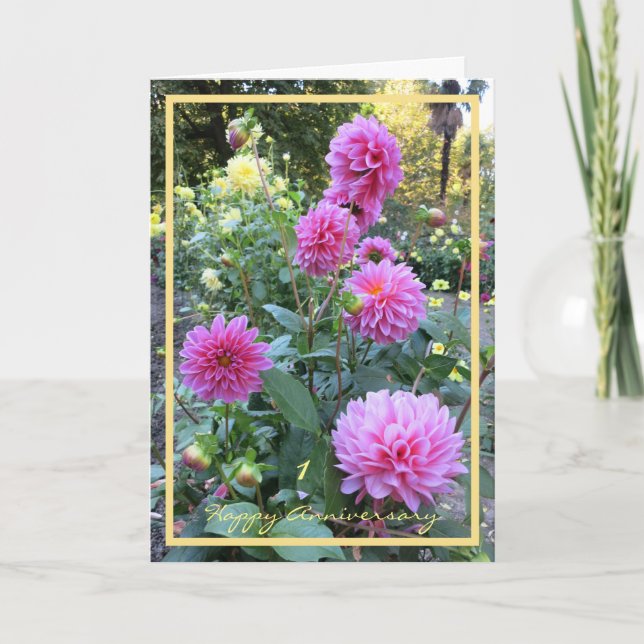 Carte 1er Anniversaire Mariage Souhaite Chrysanthèmes (Devant)