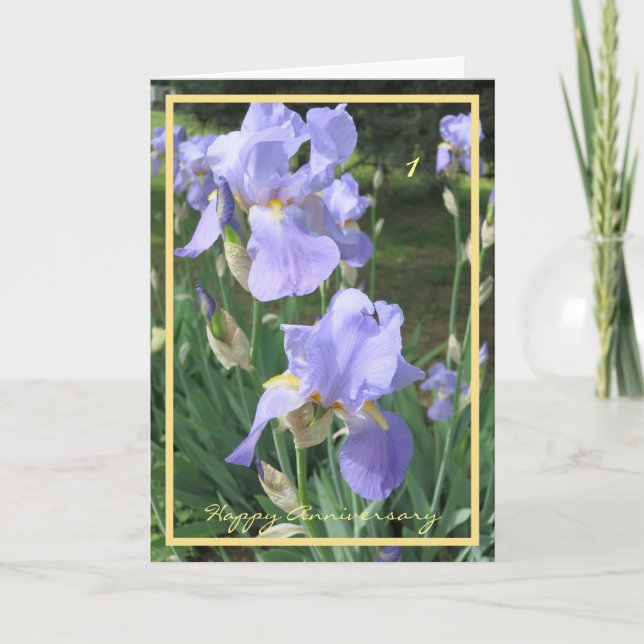 Carte 1er Anniversaire Mariage Souhaite Élégantes Irises (Devant)