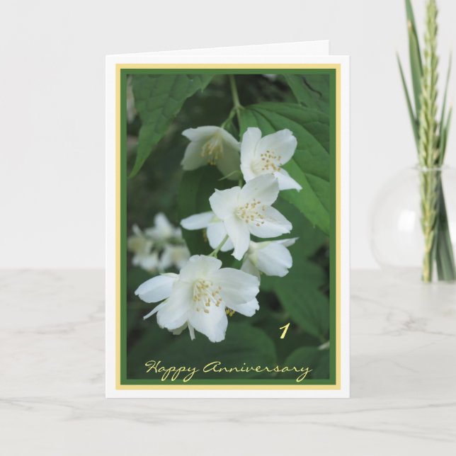 Carte 1er Anniversaire Mariage Souhaite Jasmine Elegant (Devant)