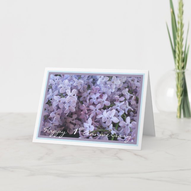 Carte 1er Anniversaire Mariage Souhaite Lilac Elegant (Devant)