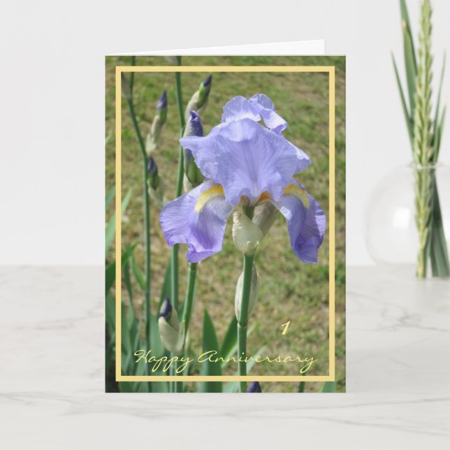 Carte 1er Anniversaire Mariage Souhaite Purple Iris Élég (Devant)