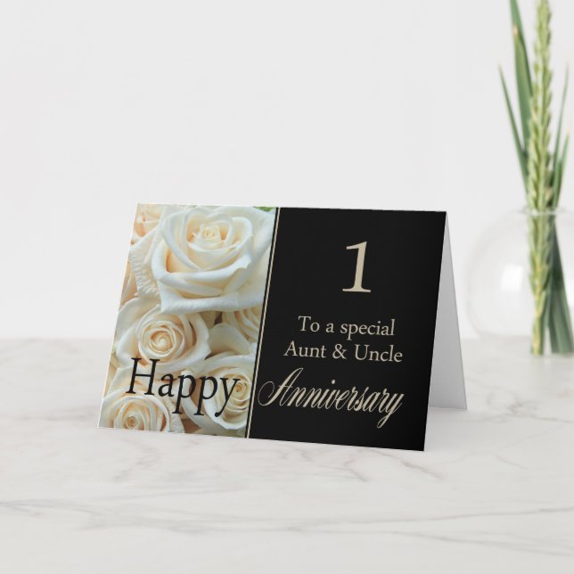 Carte 1er Anniversaire Mariage Tante & Oncle Roses roses (Devant)