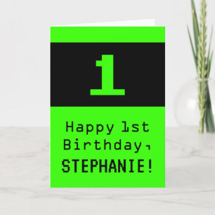 Carte 1er anniversaire : Nerdy / Geeky Style "1" et nom