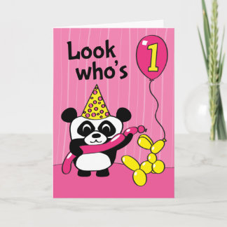 Carte 1er anniversaire - Panda avec ballons