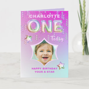 Carte 1er anniversaire Parties scintillant arc-en-ciel P