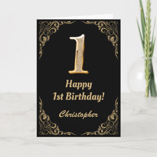 Carte 1er Anniversaire Parties scintillant noir et or