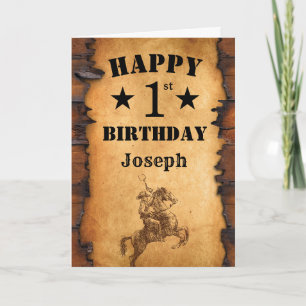 Carte 1er Anniversaire Pays rustique Western Cowboy Hors