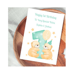 Carte 1er Anniversaire Polka Dot Teddies Twin Birthday C