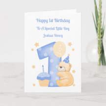 1er Anniversaire Polka Dot Teddy Birthday Boy Card