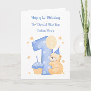 Carte 1er Anniversaire Polka Dot Teddy Birthday Boy Card