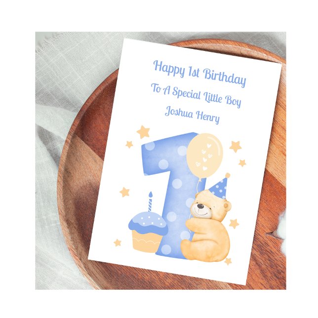 Carte 1er Anniversaire Polka Dot Teddy Birthday Boy Card (Créateur téléchargé)