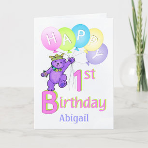 Carte 1er anniversaire Princesse Ours, Nom personnalisé