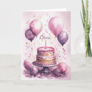 Carte 1er Anniversaire Rose Violet mignon Princesse Nom 