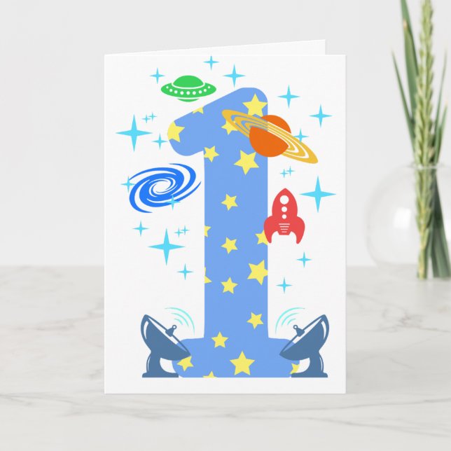 Carte 1er anniversaire Space Boy Anniversaire (Devant)