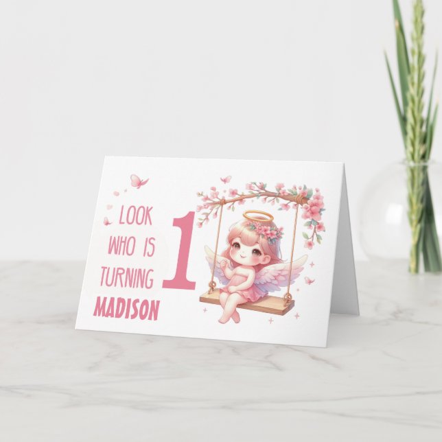 Carte 1er anniversaire Sweet Rose Girl Angel (Devant)