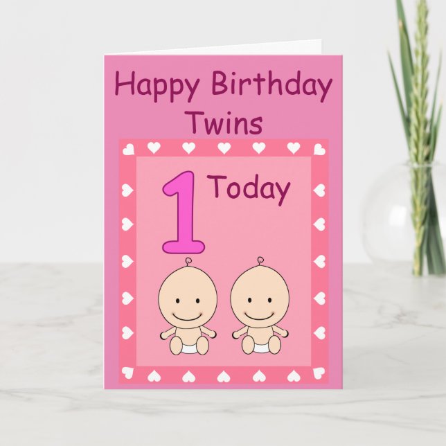 Carte 1er Anniversaire Twin Girls Custom (Devant)