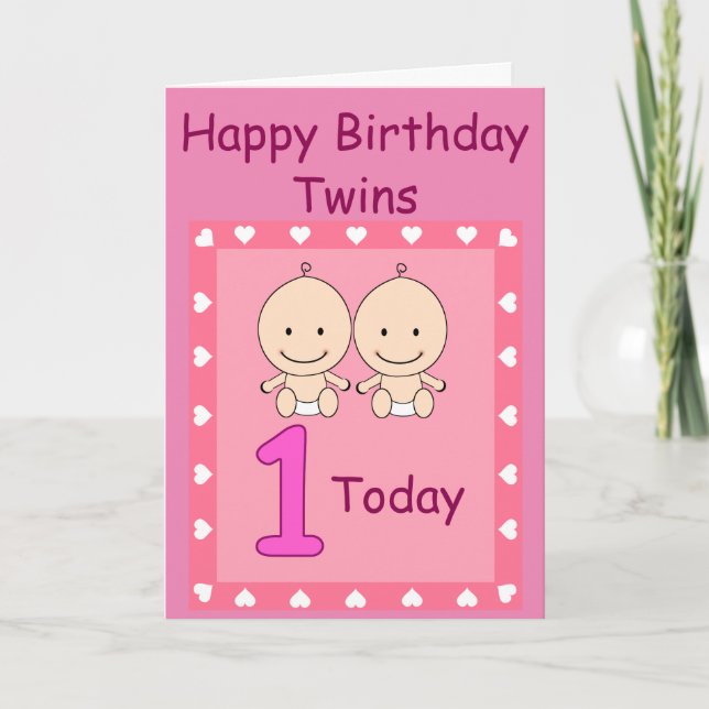 Carte 1er Anniversaire Twin Girls Custom (Devant)