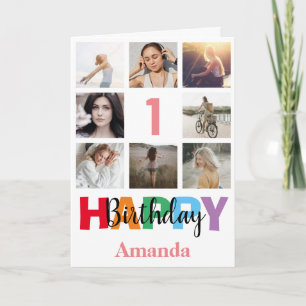 Carte 1er Joyeux Anniversaire Photo Collage rose moderne