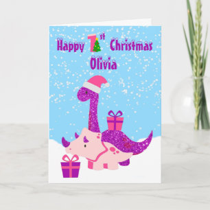 Carte 1er Noël Dinosaure Purple Personnalisé