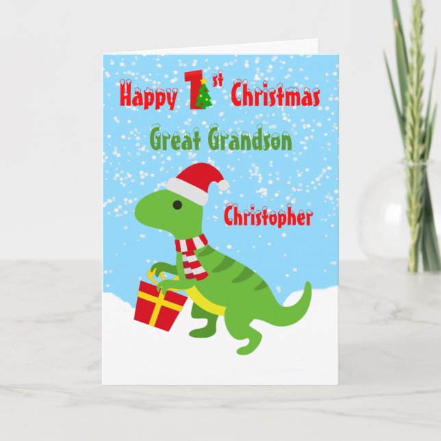 Carte 1er Noël Grand-fils Dinosaur T Rex (Devant)