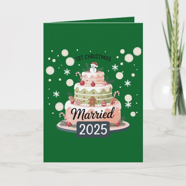 Carte 1er Noël Mariés 2025 | Gâteau de Fêtes de Fin d'An (Devant)