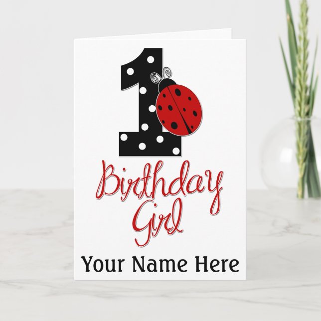 Carte 1ère fille anniversaire - Bug dame - 1 - coccinell (Devant)