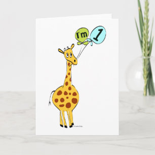 Carte 1ère Giraffe d'anniversaire avec ballons