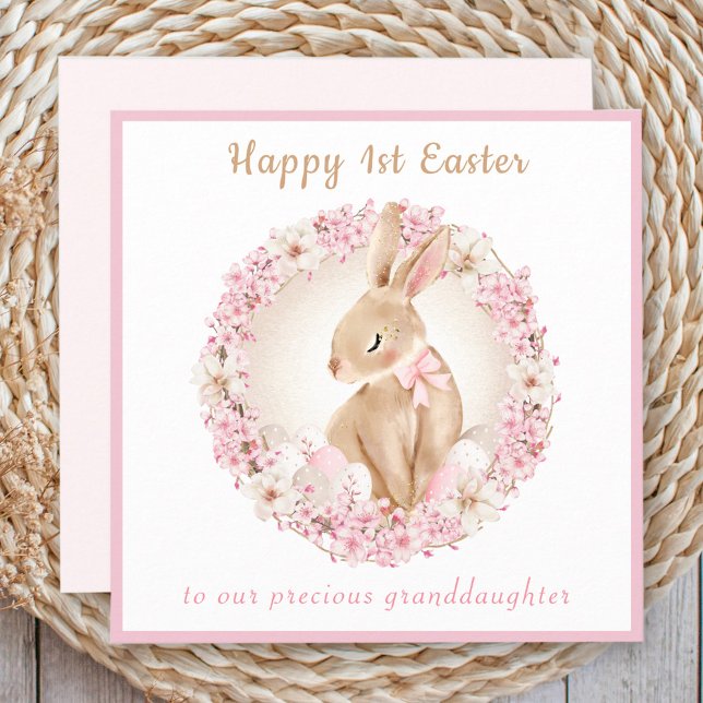 Carte 1ère Pâques mignonne Bunny petite fille rose Pâque (1st Easter Cute Bunny Granddaughter Pink Easter Card)